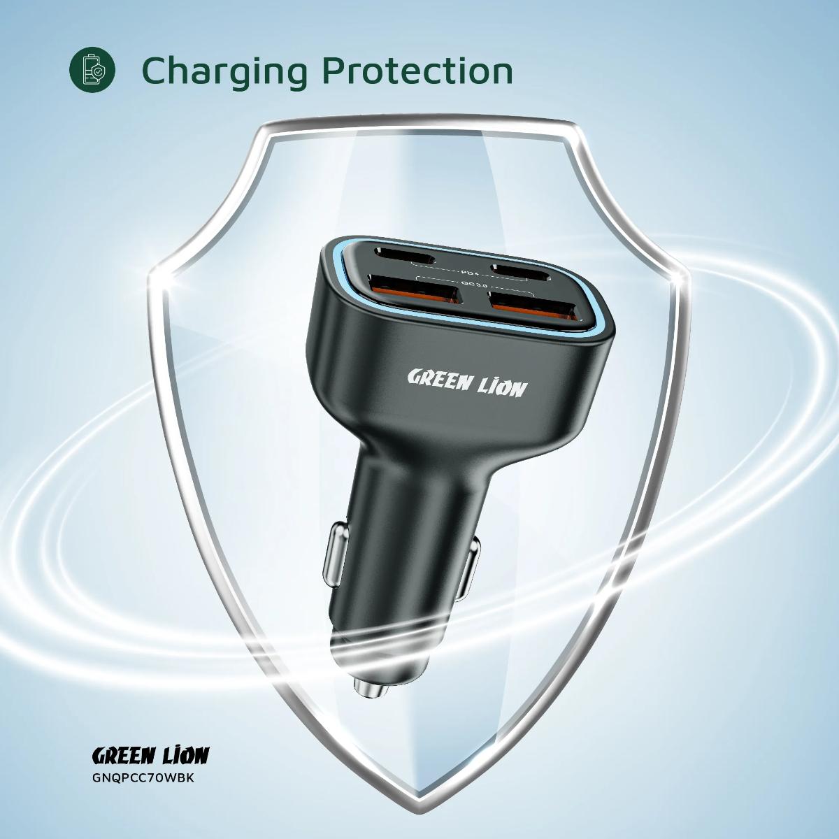 Green Lion Quad Port 70W Car Charger PD+QC 35W