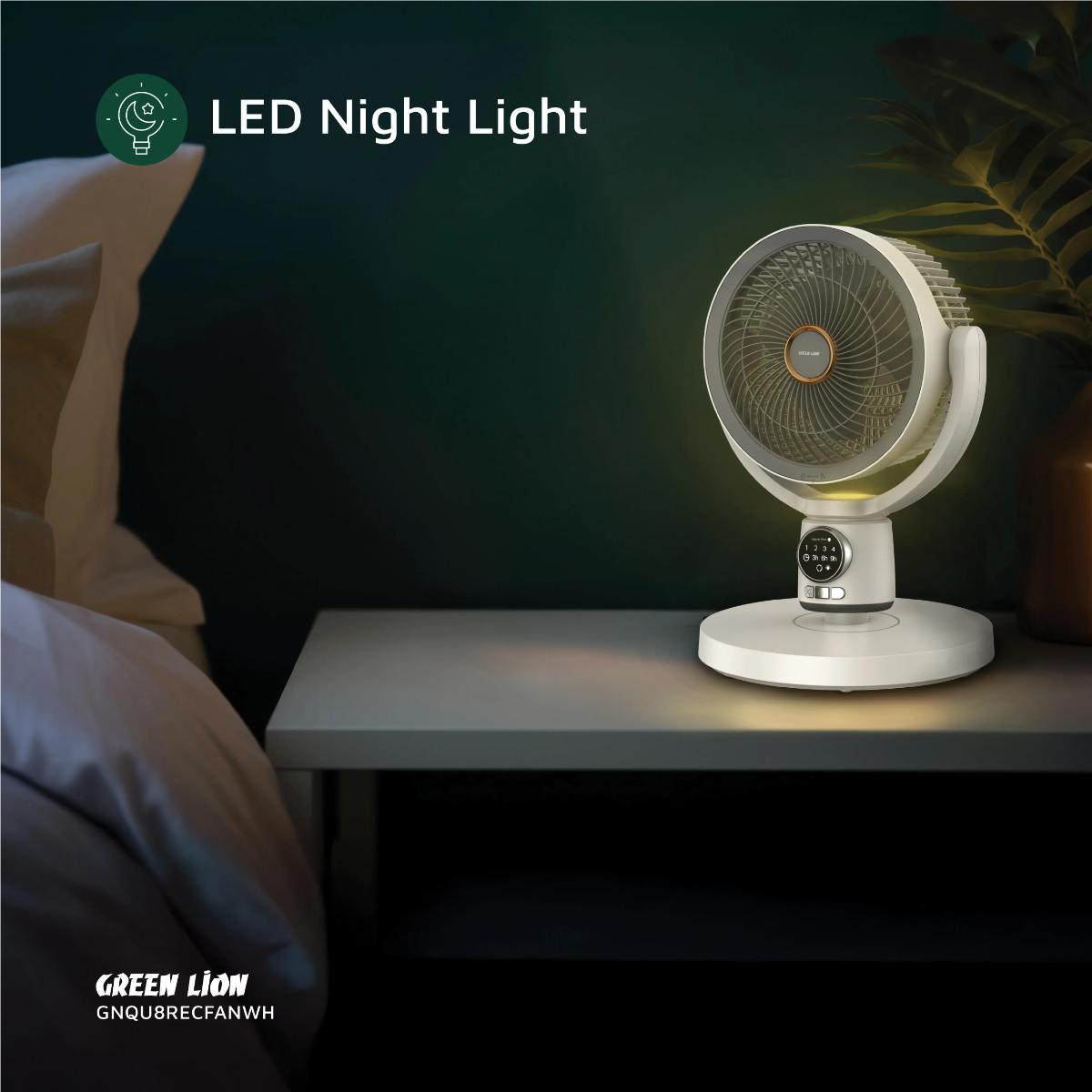 Green Lion Quad Flex Fan - Rechargeable, 8 Inch, 3 Blade