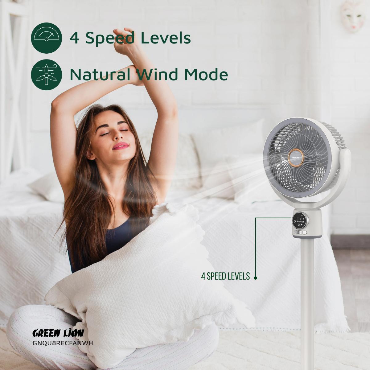 Green Lion Quad Flex Fan - Rechargeable, 8 Inch, 3 Blade