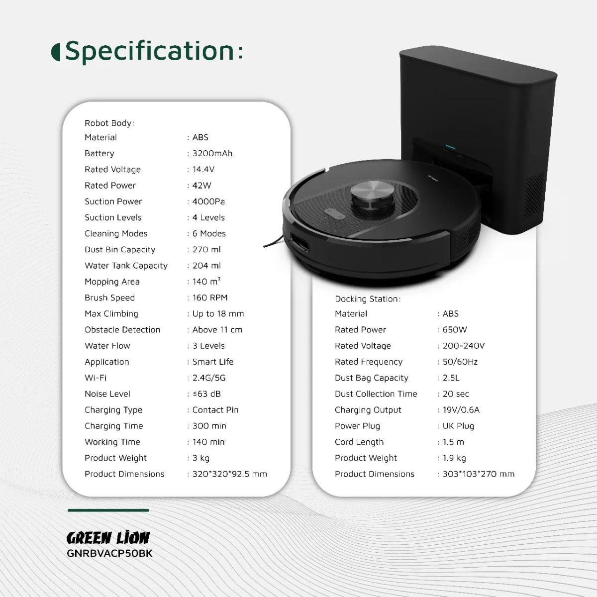 Green Lion Smart Robot Vacuum Pro 4000Pa Suction