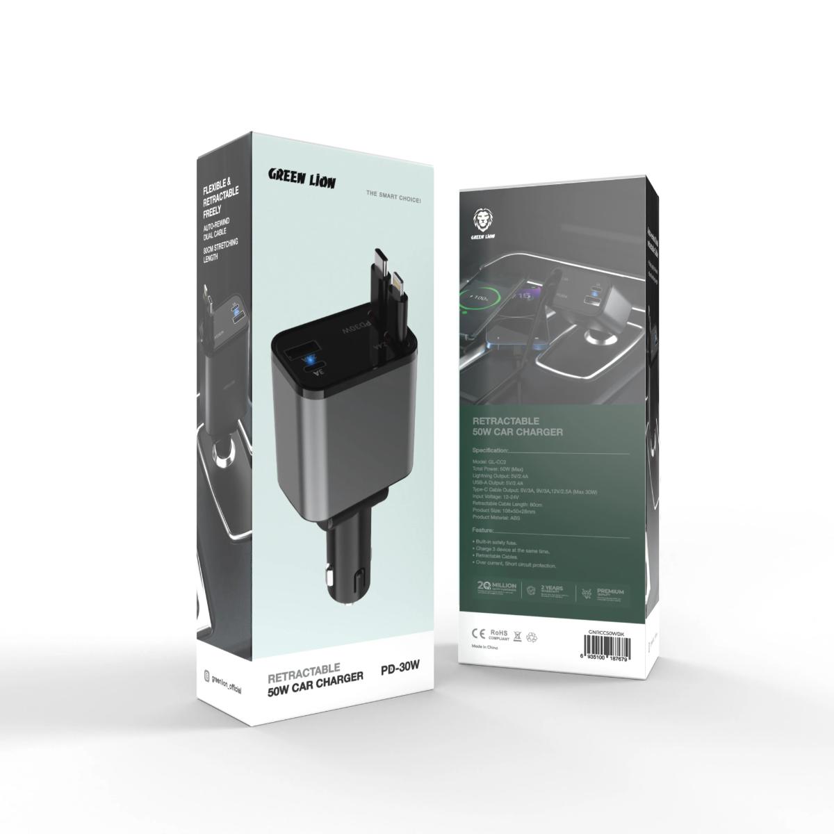 Green Lion Green Lion Retractable 50W Car Charger