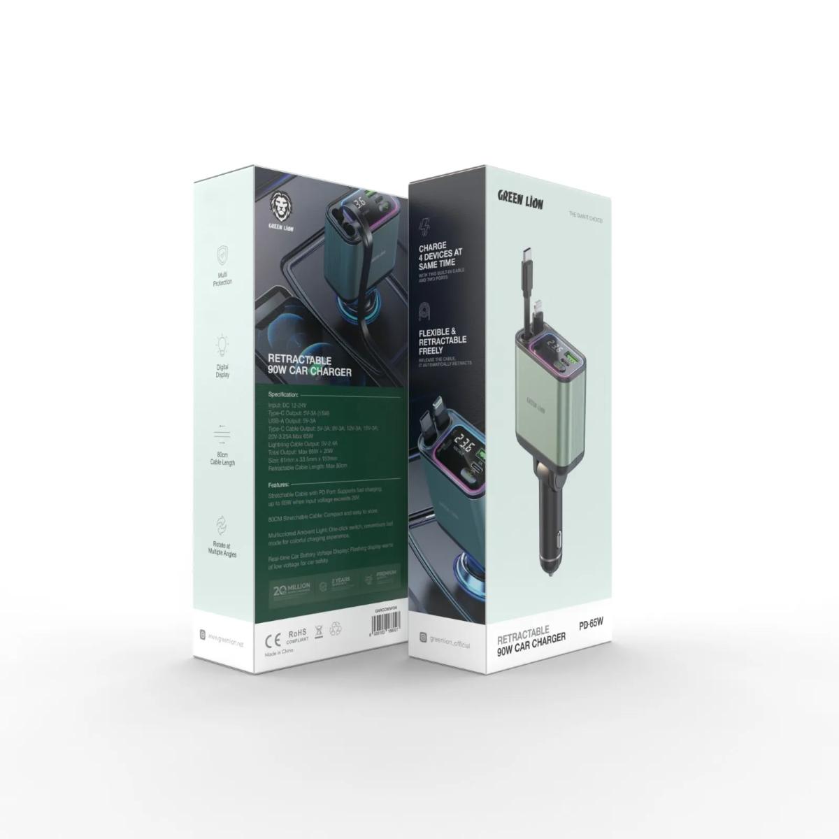 Green Lion Retractable 90W Car Charger