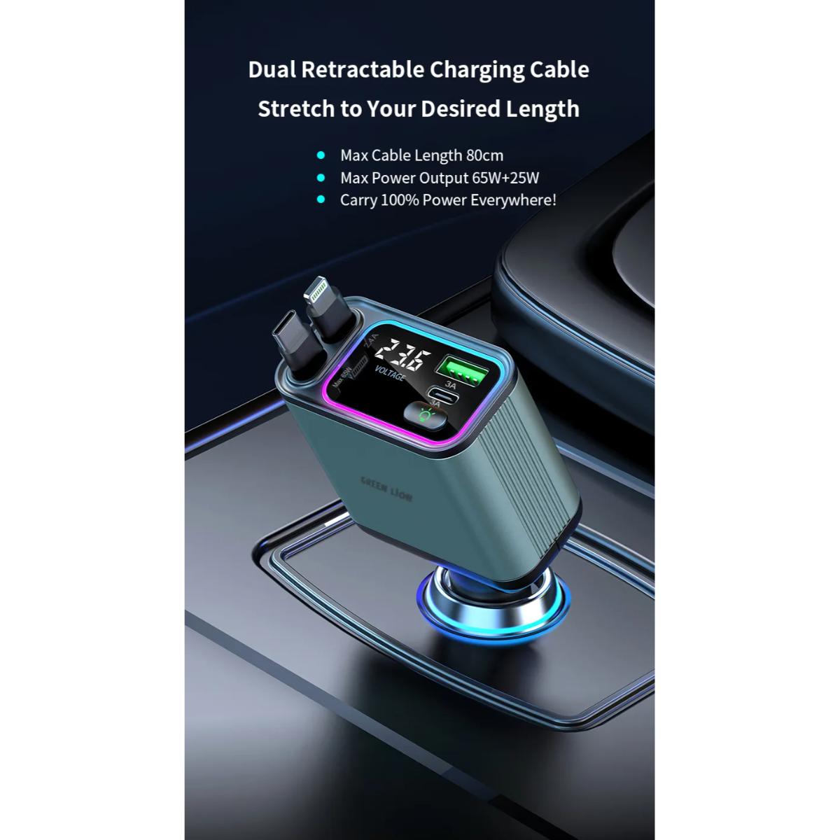 Green Lion Retractable 90W Car Charger