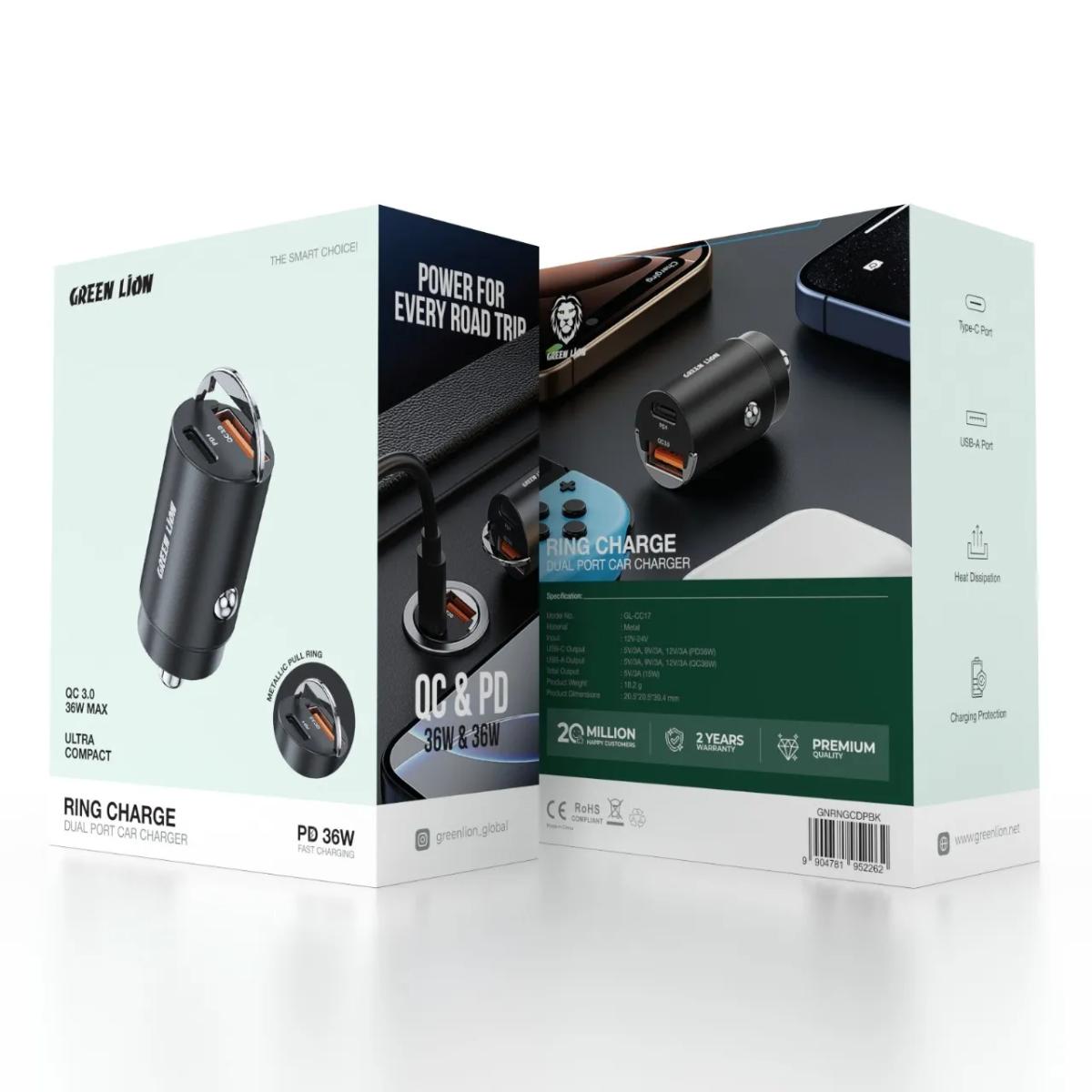 Green Lion 36W Metal Dual-Port PD Car Charger