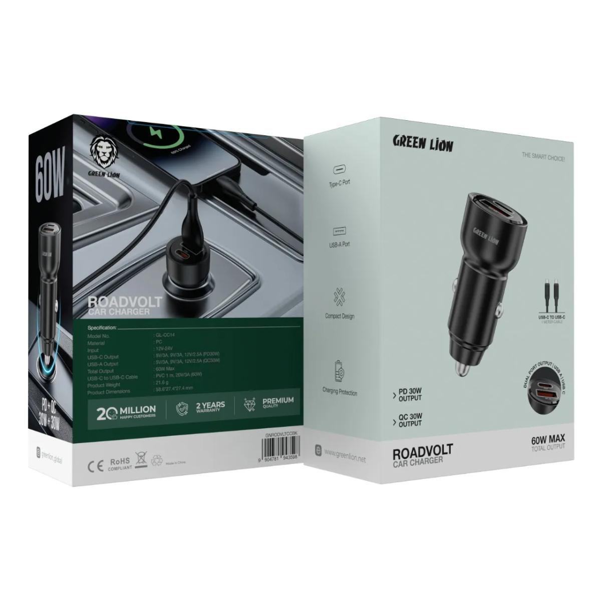 Green Lion RoadVolt 60W Fast Car Charger