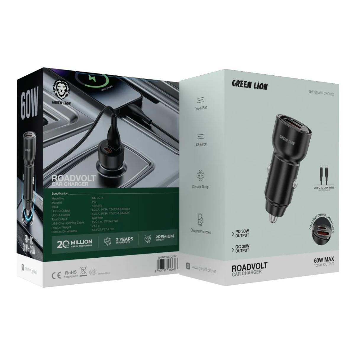 Green Lion RoadVolt 60W Dual Port Car Charger
