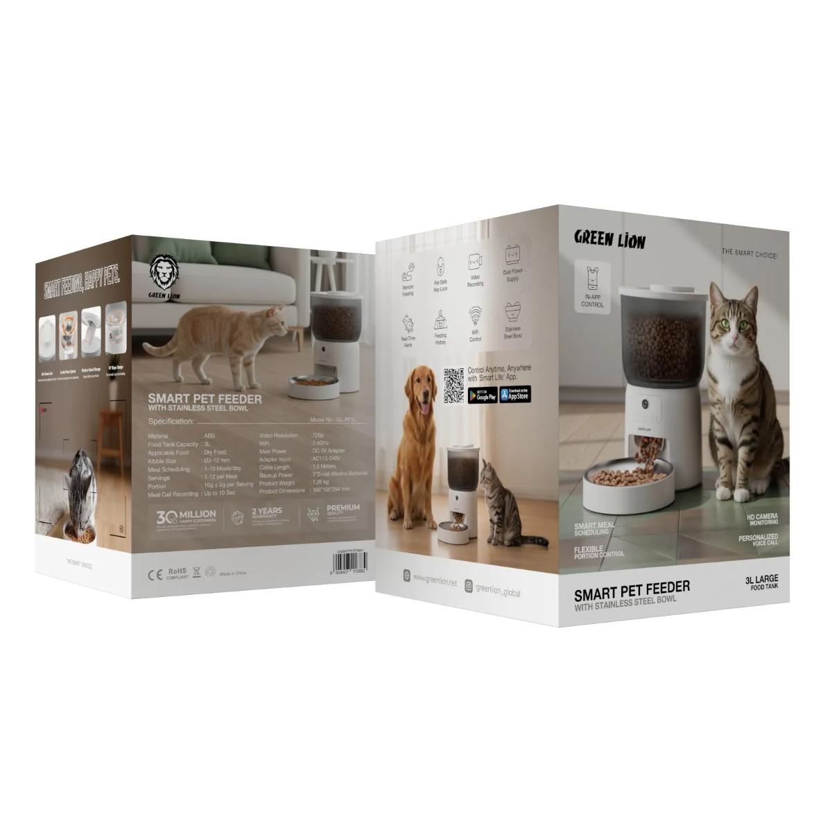 Green Lion Smart Pet Feeder With Stainless Steel Bowl