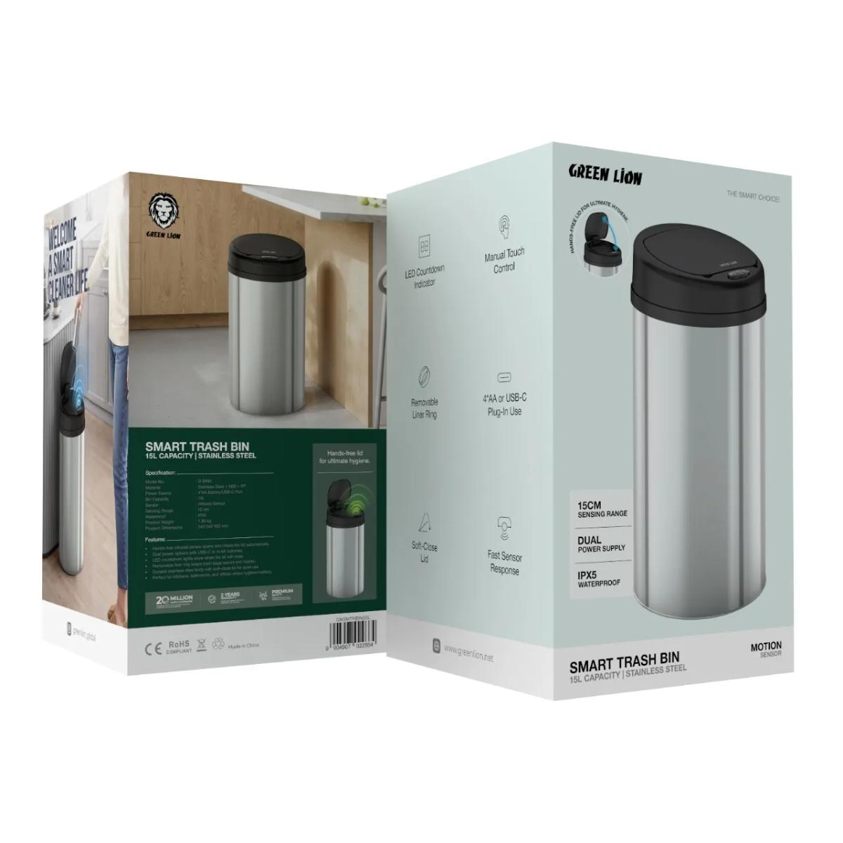 Green Lion Smart Trash Bin 15L Stainless Steel