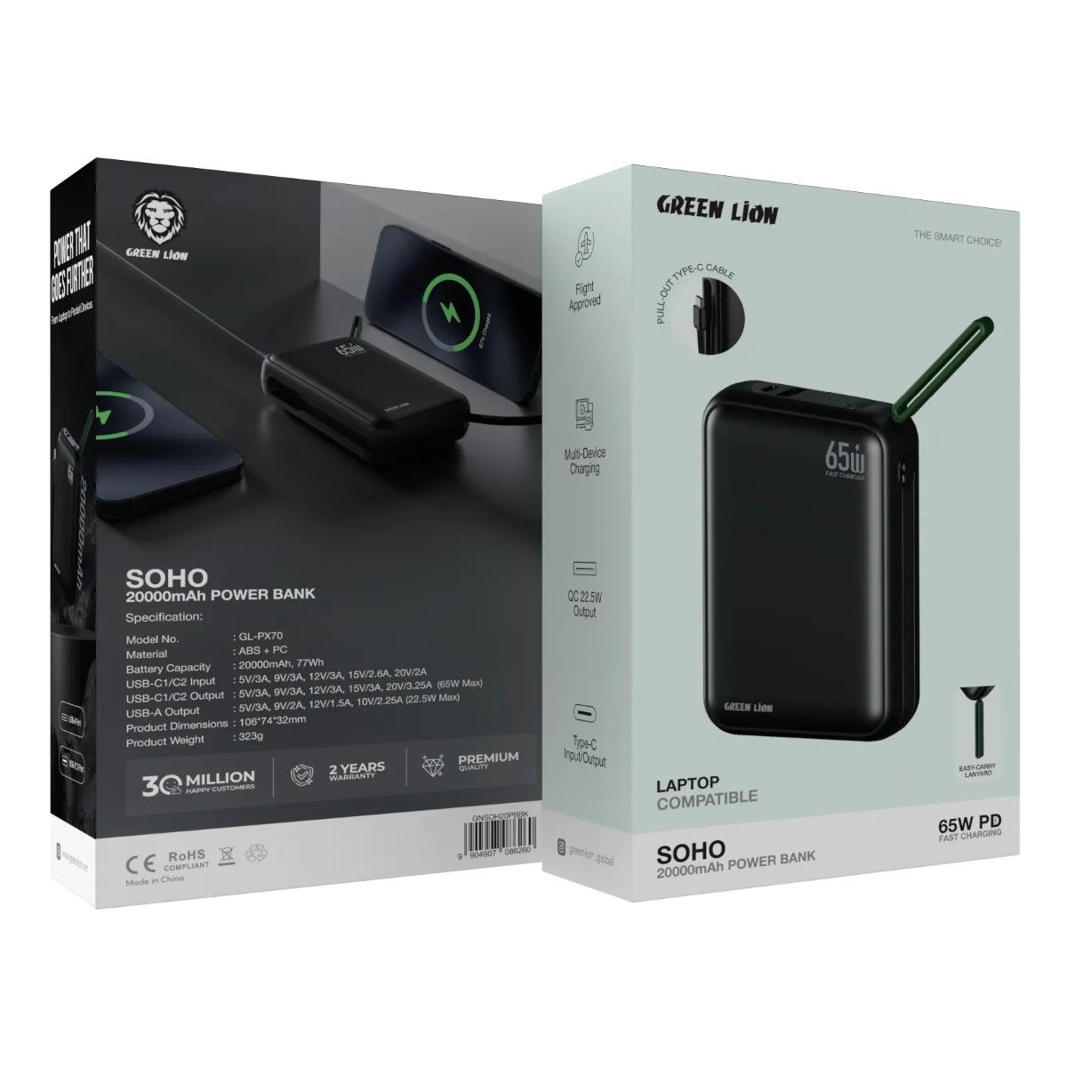 Green Lion SOHO 20000mAh 65W PD Fast Charging Power Bank