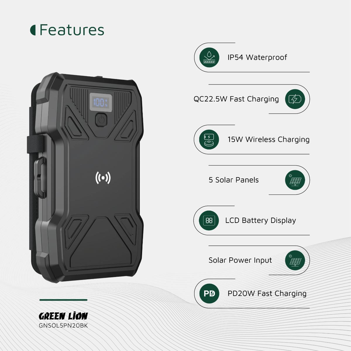 Green Lion 20000mAh 5-Panel Solar Charger