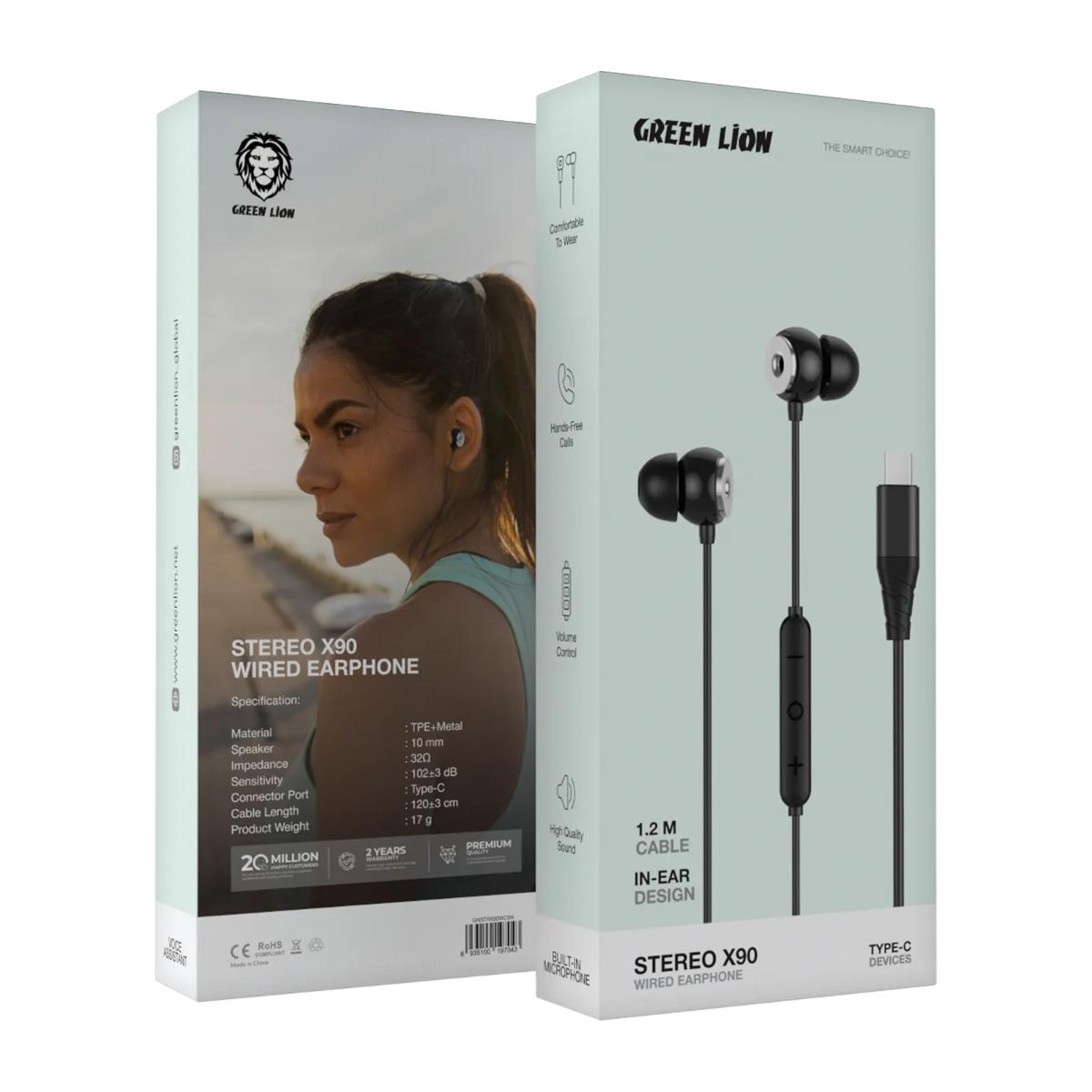 Green Lion Stereo X90 Type-C Wired Earphones with Mic