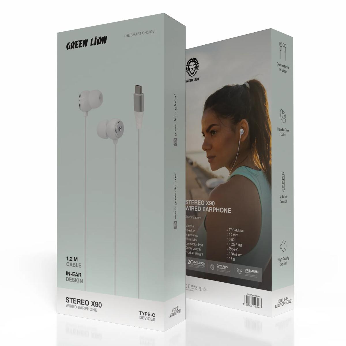 Green Lion Stereo X90 Type-C Wired Earphones with Mic