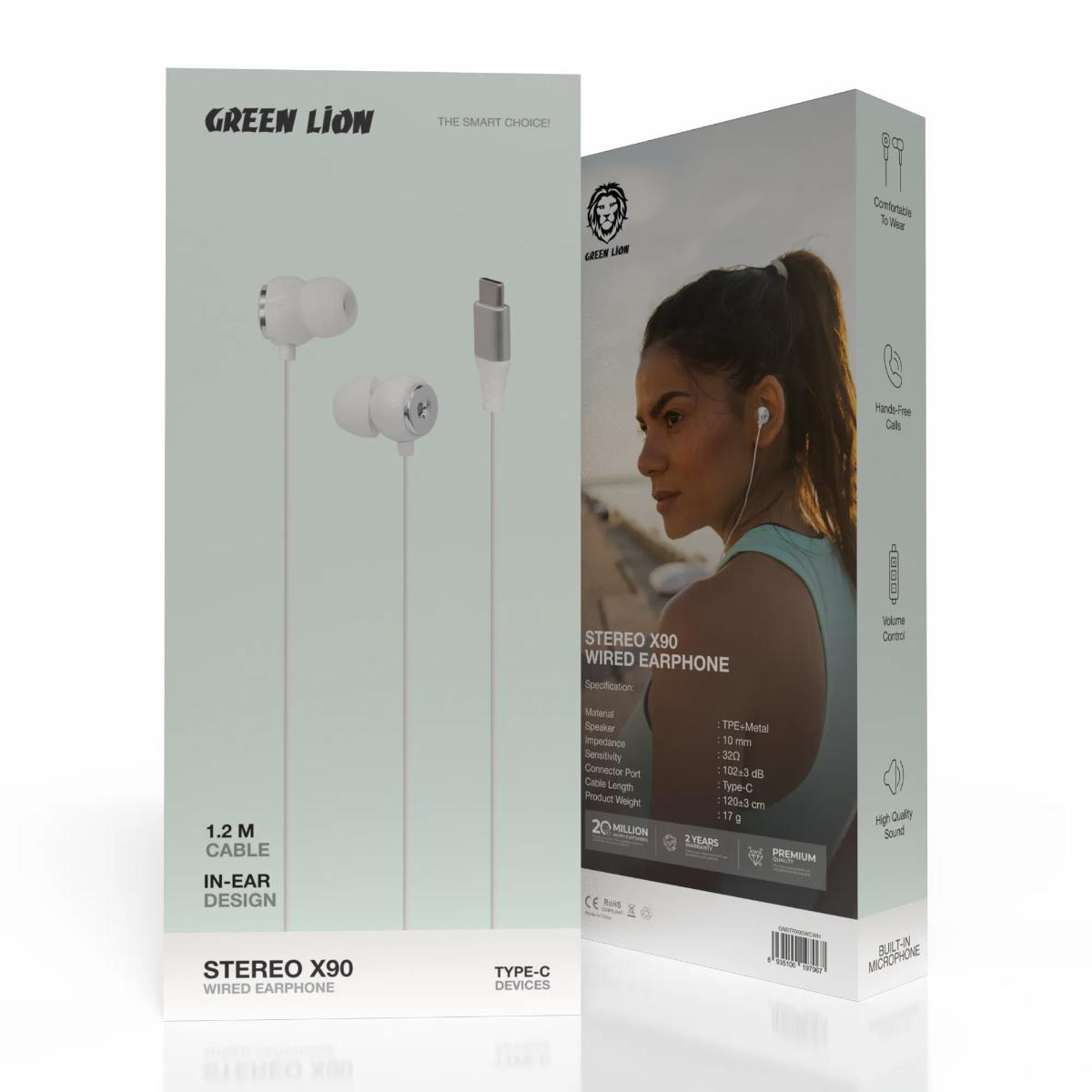 Green Lion Stereo X90 Type-C Wired Earphones with Mic