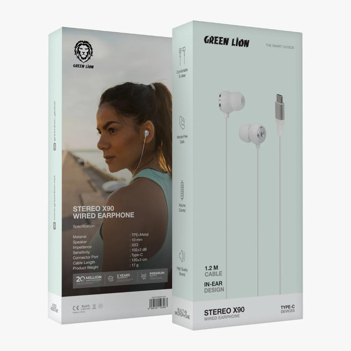 Green Lion Stereo X90 Type-C Wired Earphones with Mic