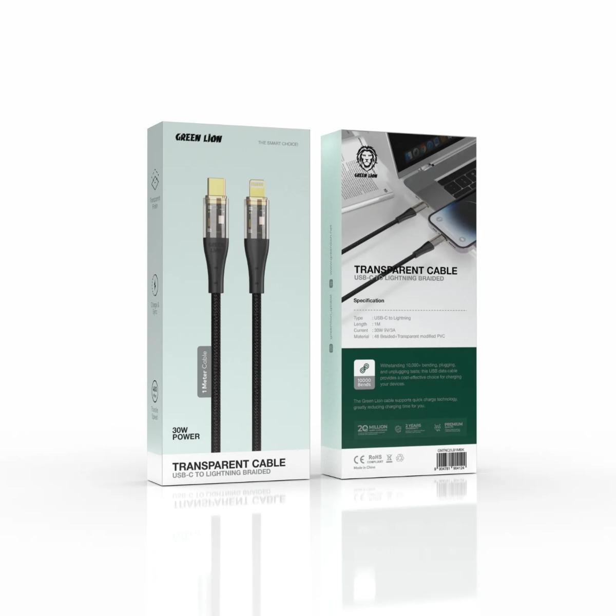 Green Lion Transparent USB-C to Lightning Braided Cable