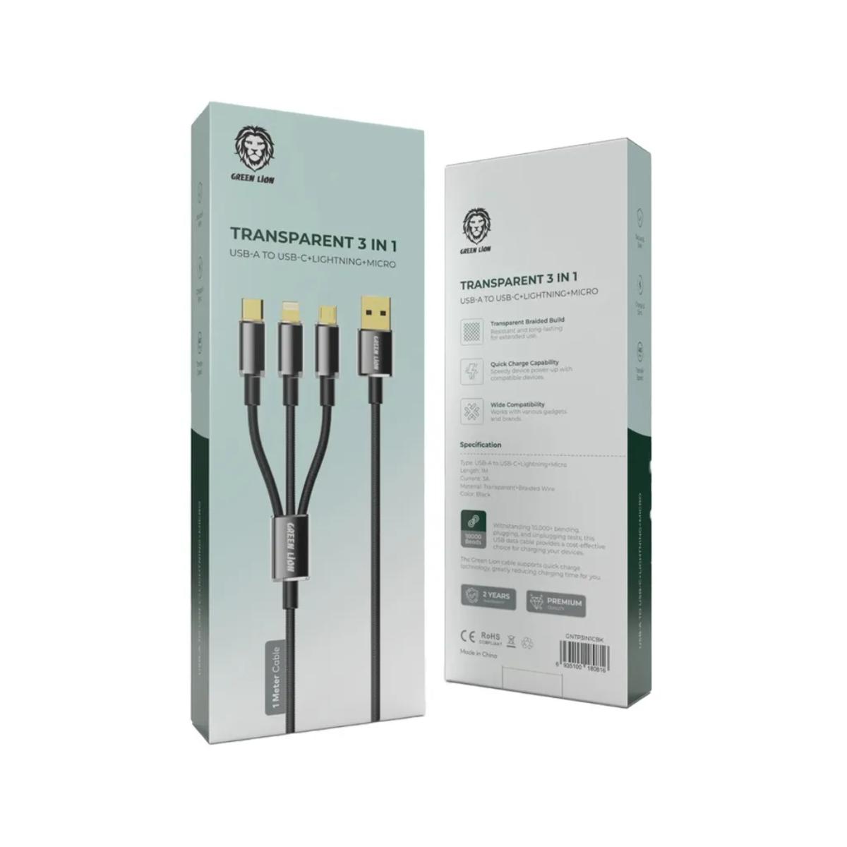 Green Lion 3-in-1 Transparent Braided Multi-Charging Cable