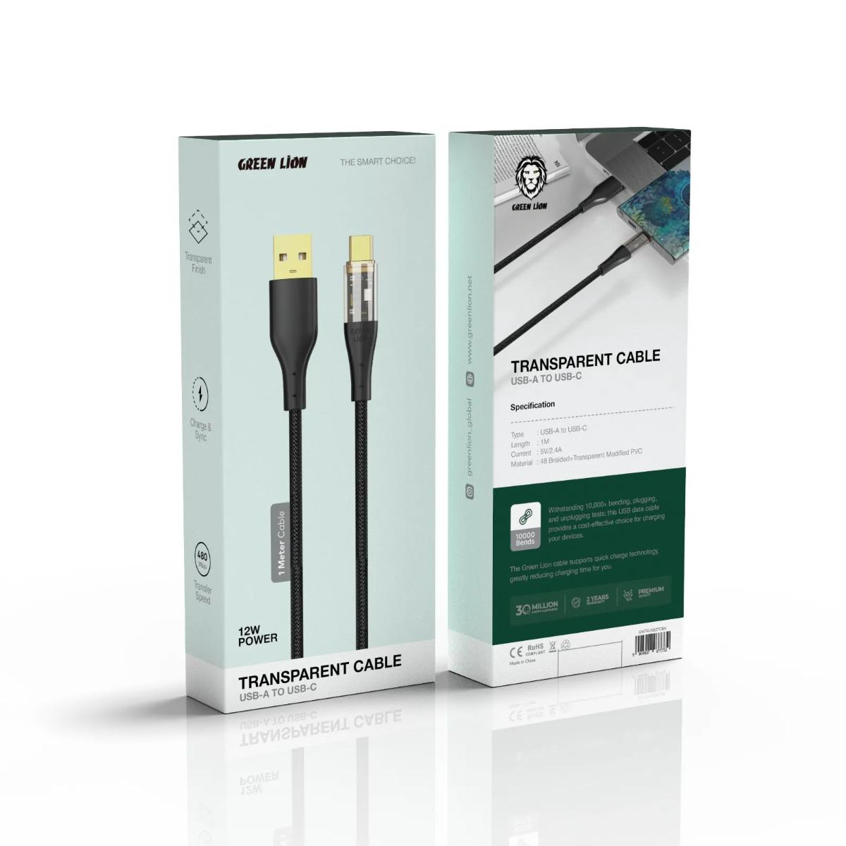 Green Lion Transparent Braided USB-A to USB-C
