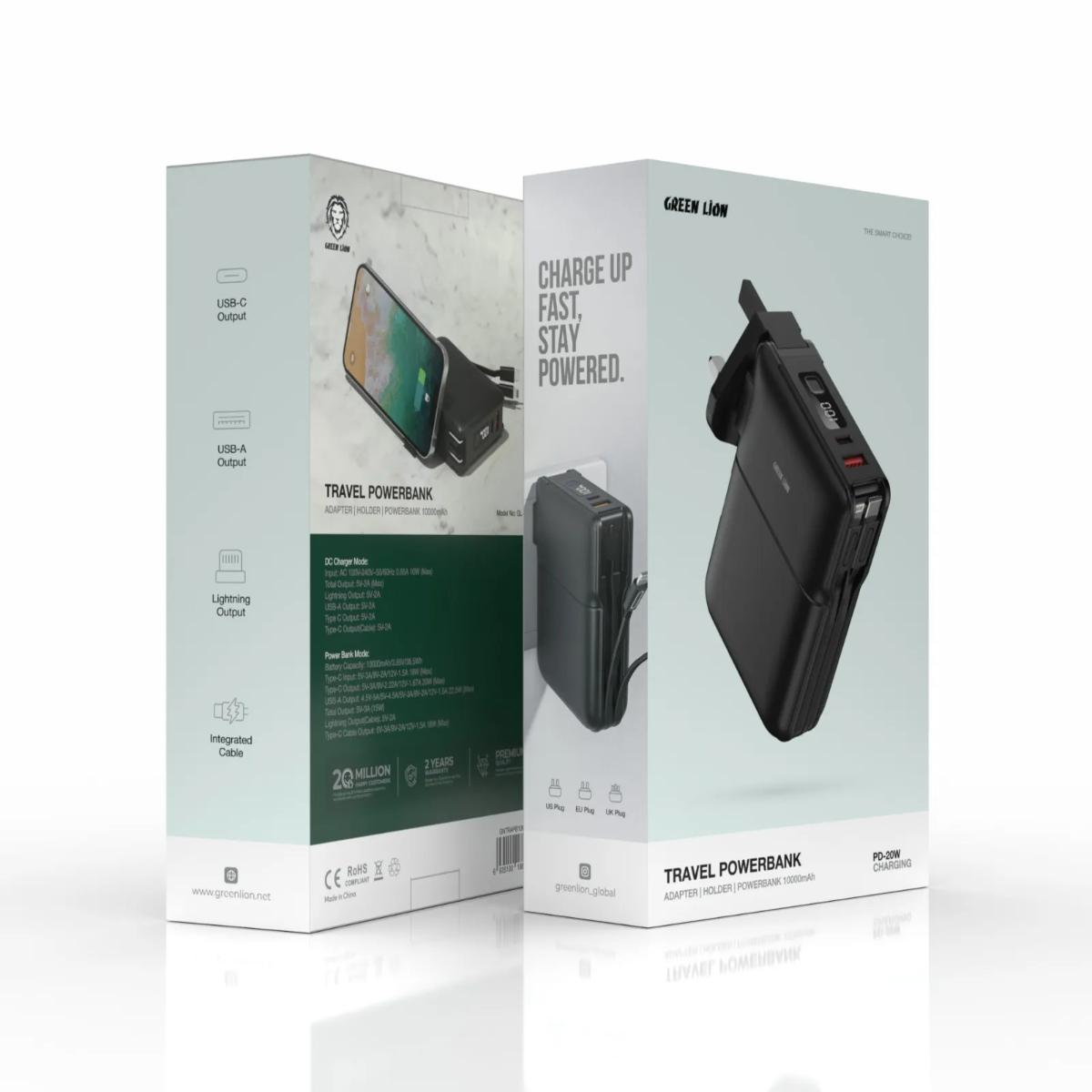 Green Lion 3-in-1 Travel Adapter & 10000mAh Power Bank