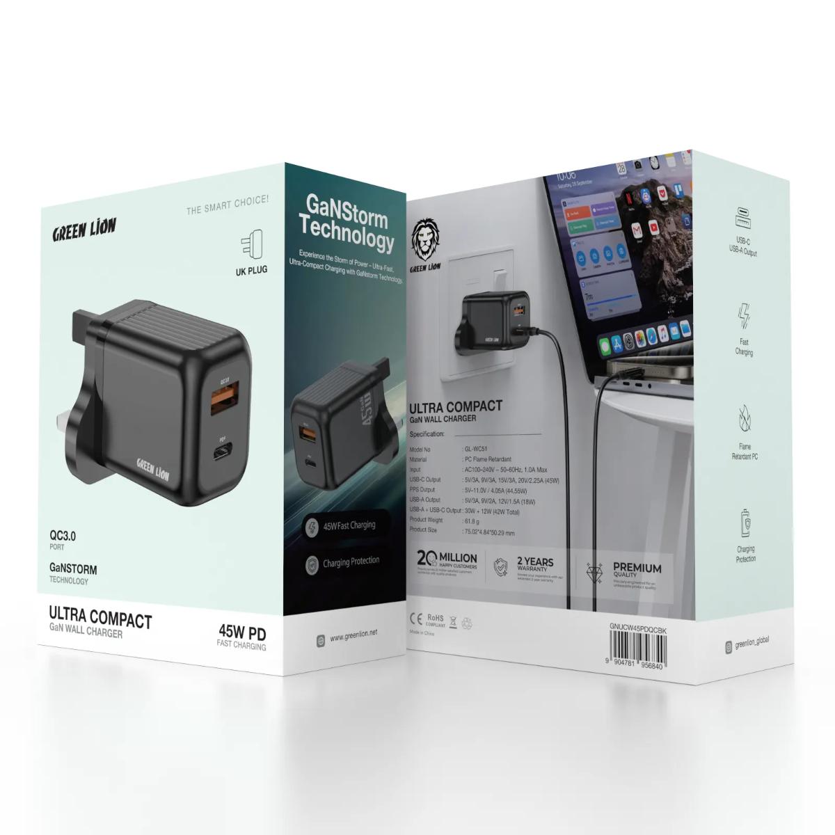 Green Lion 45W Dual-Port GaN Fast Wall Charger