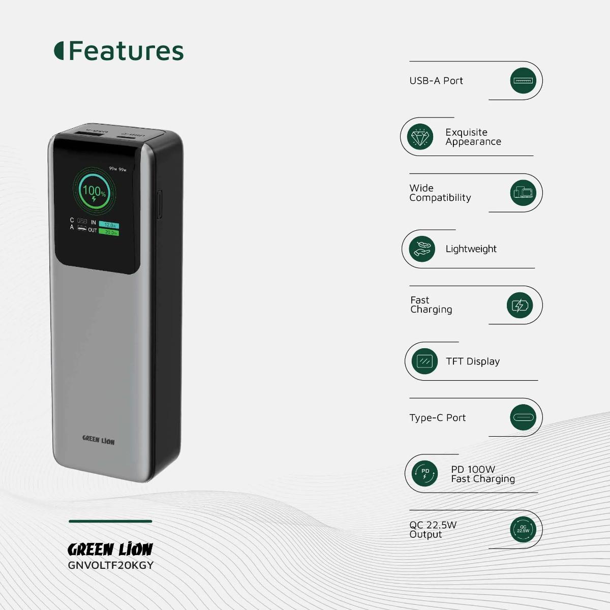 Green Lion Voltura 100W PD 20000mAh Power Bank