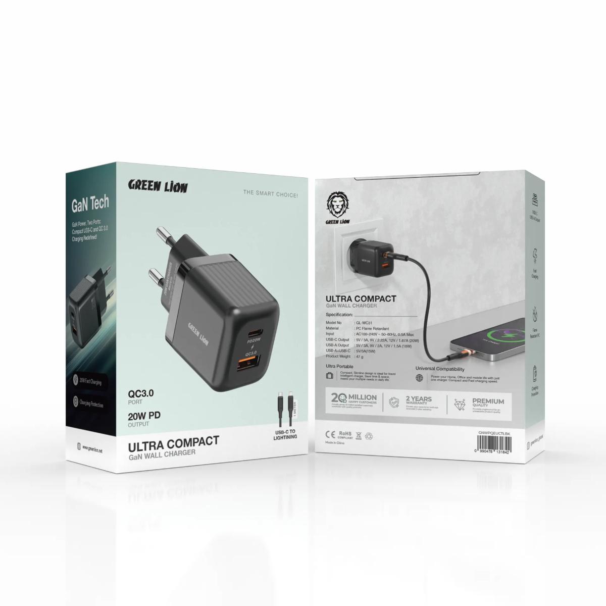 Green Lion Ultra Compact 20W PD & QC 3.0 Wall Charger