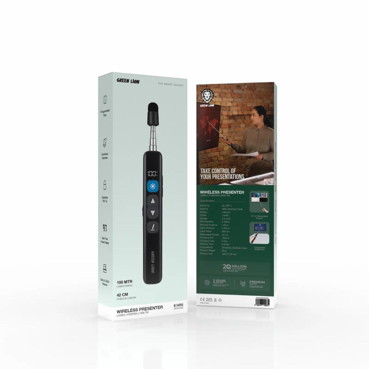 Green Lion Wireless Presenter Laser Pointer 2.4GHz Retractable Stick