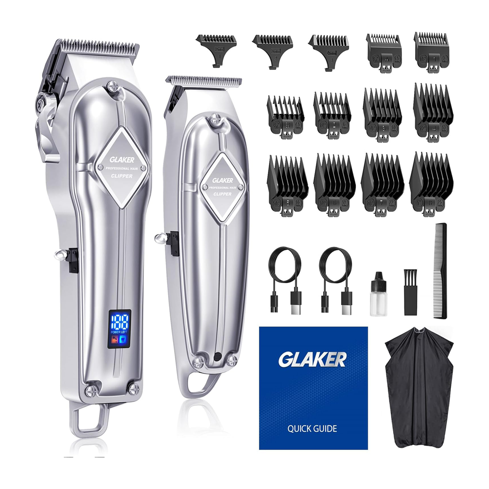 K11S+I3F Professional Hair Clippers and Trimmers Set for Men's Grooming (Silver) by Glaker
