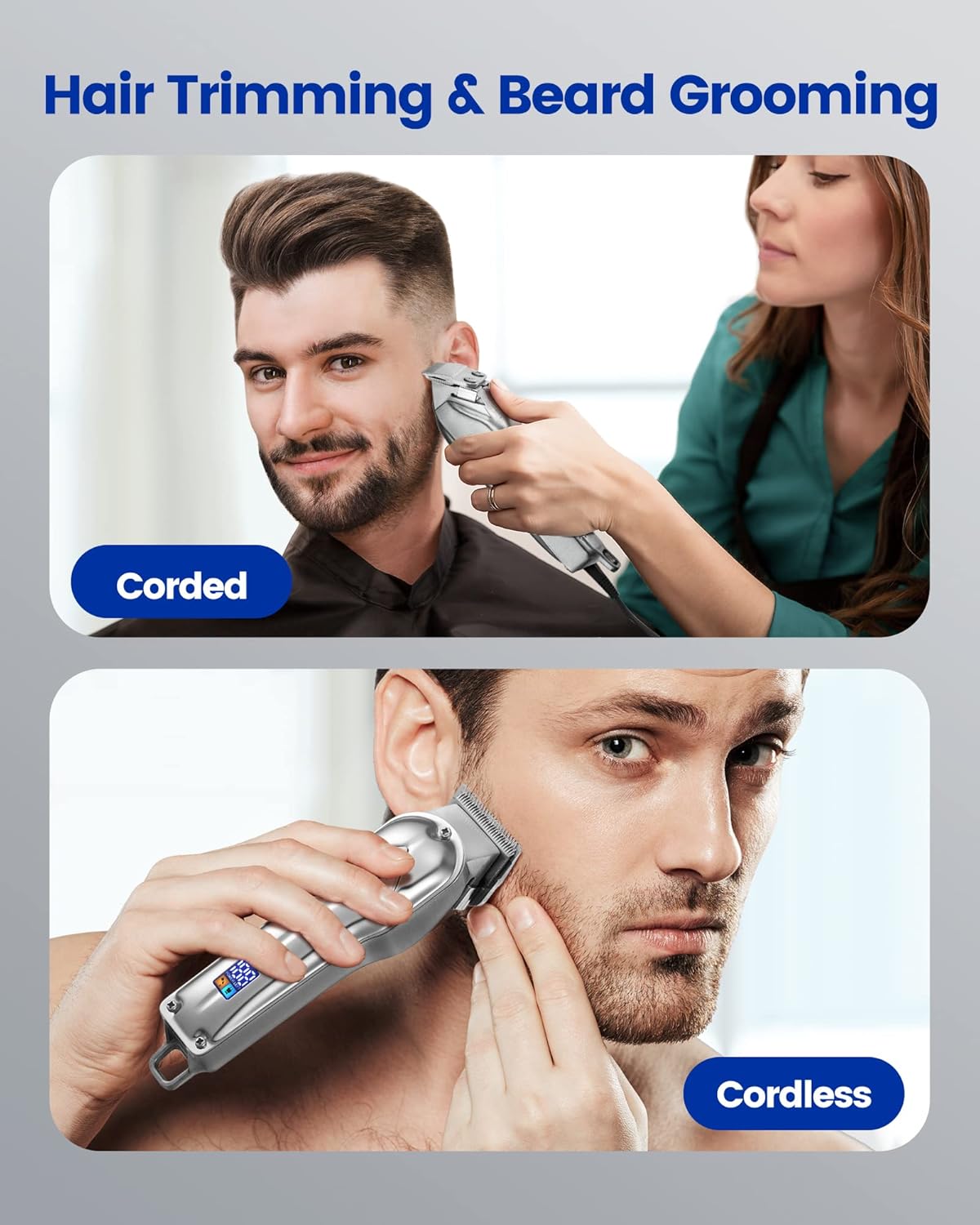 K11S+I3F Professional Hair Clippers and Trimmers Set for Men's Grooming (Silver) by Glaker