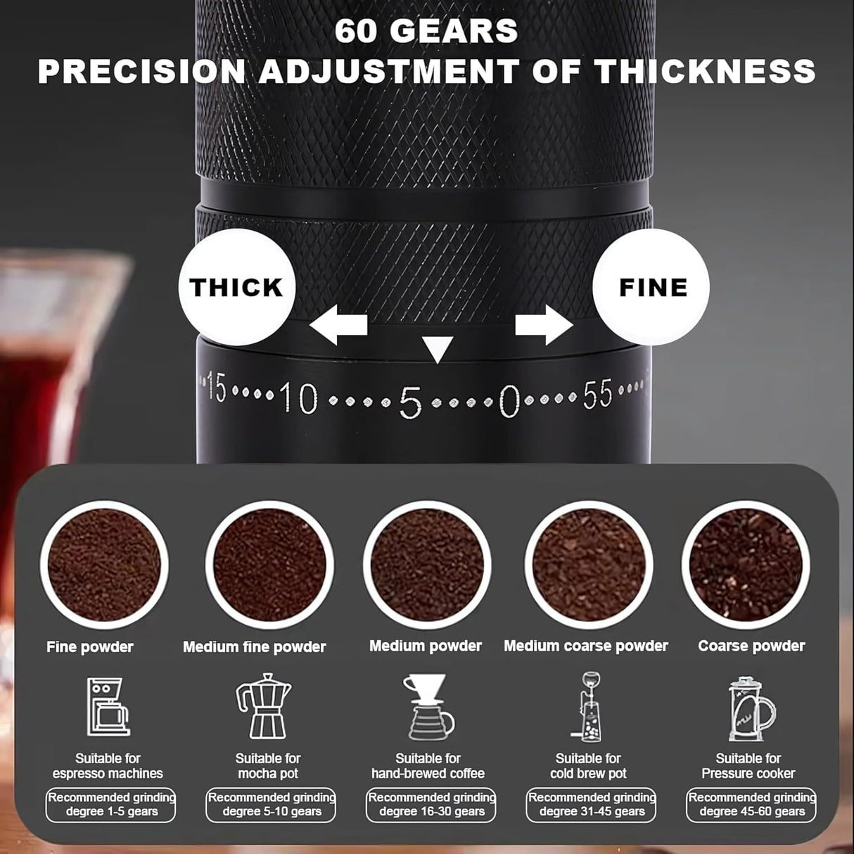 Portable Hand Brewed Coffee Grinder with Adjustable Gears