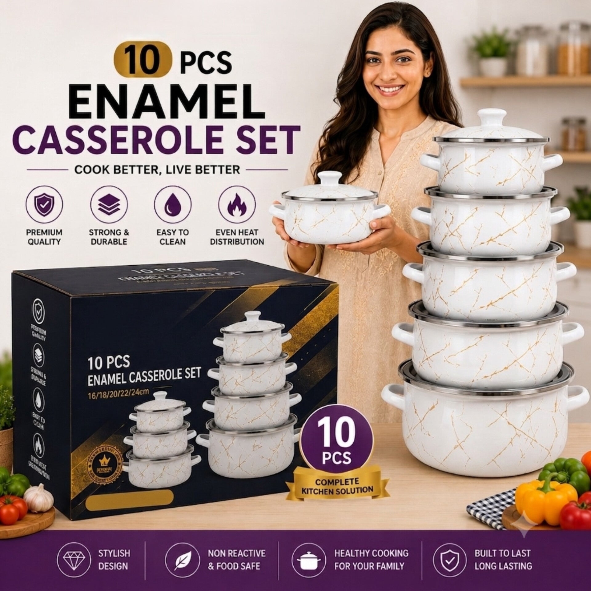 10 PCS Enamel Casserole Set