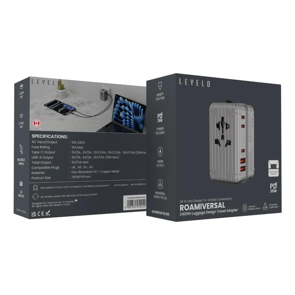 Levelo Roamiversal 2400W Travel Adapter