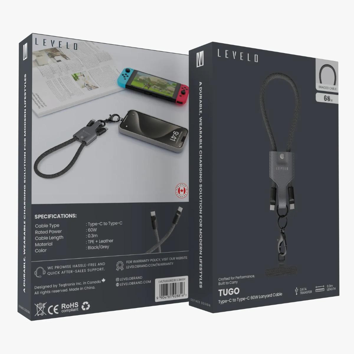 Levelo Tugo 60W Short Type-C Lanyard Cable