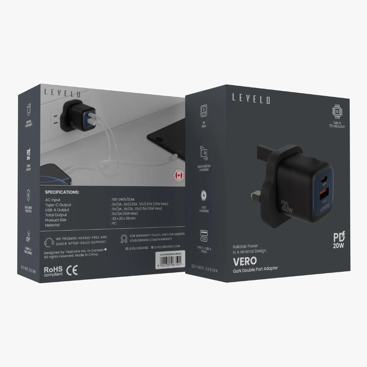 Levelo Vero GaN  Double Port Adapter PD 20W