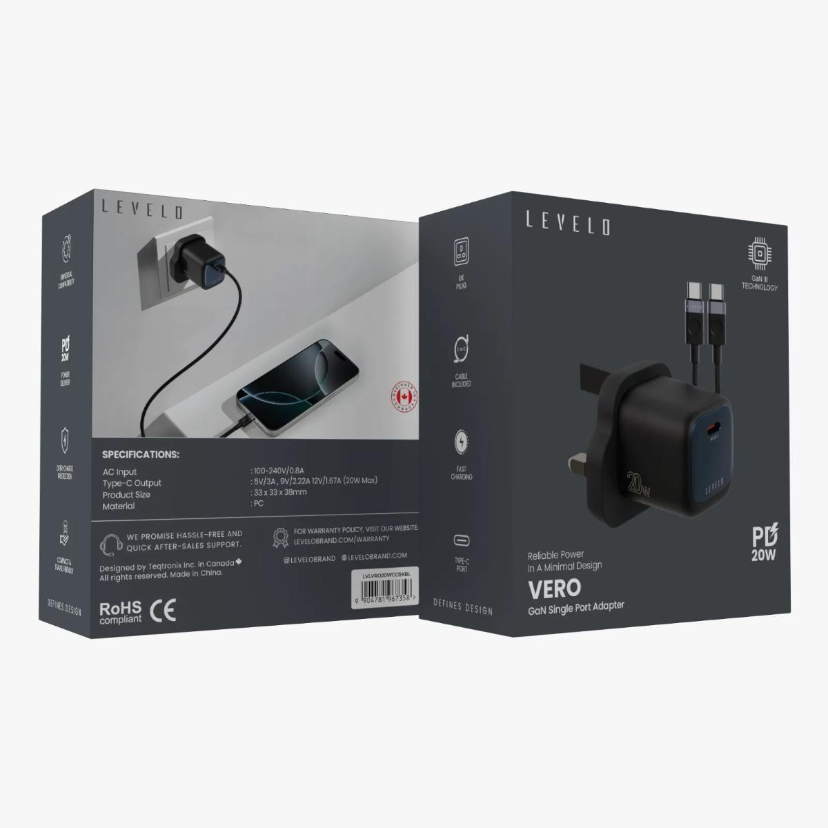 Levelo Vero 20W GaN Charger & USB-C Cable