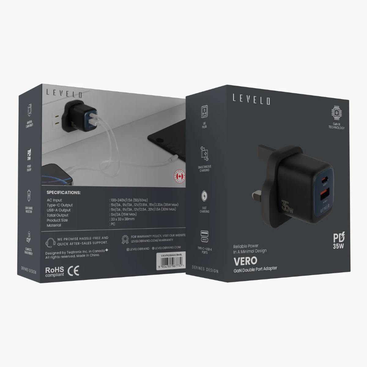 Levelo Vero GaN Double Port Adapter 35W