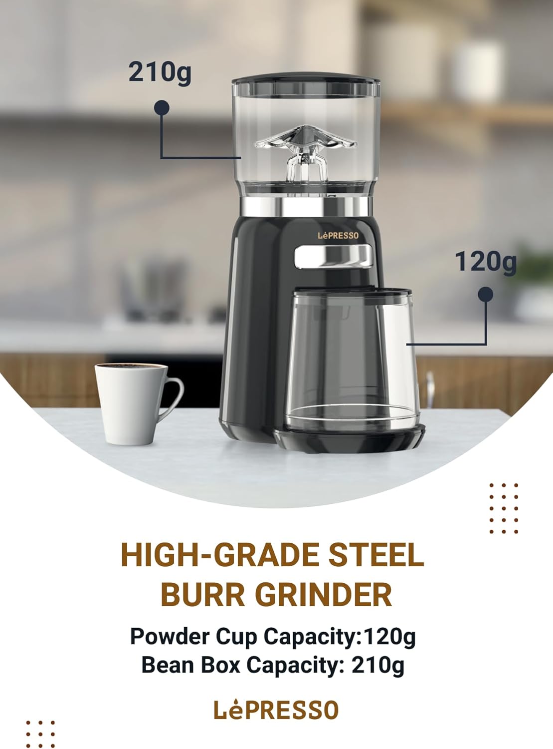 High Performance Coffee Bean Grinder 150W by Lepresso