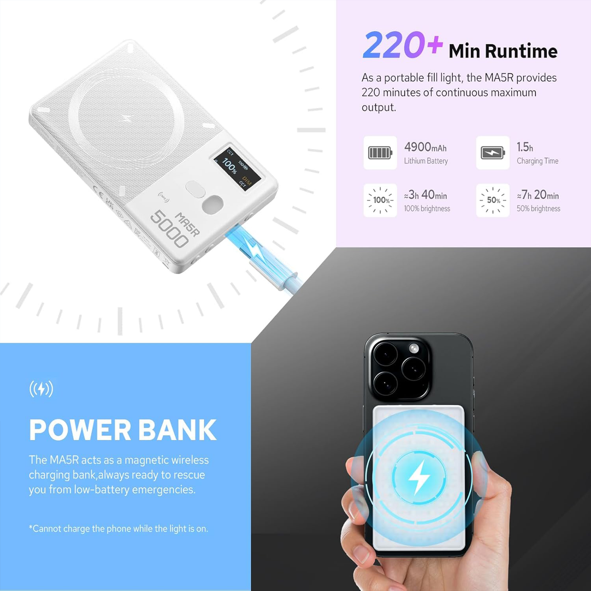 Magnetic Charging Full color LED - Selfie Light & Power Bank by Godox | RGB selfie light | Tradeo Shopping