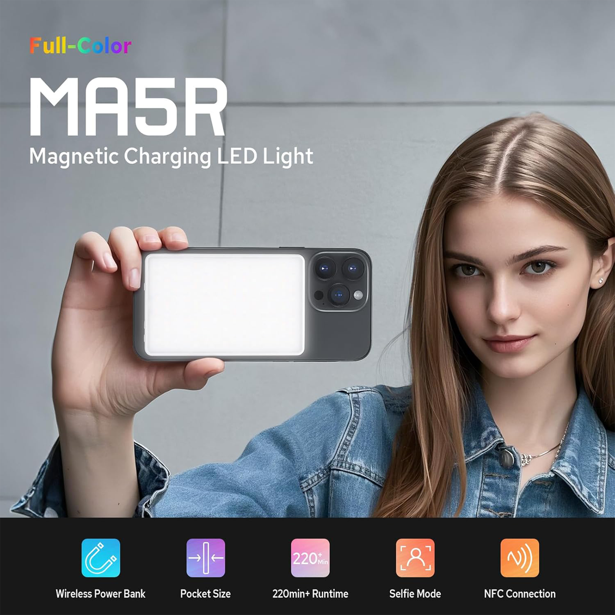 Magnetic Charging Full color LED - Selfie Light & Power Bank by Godox | RGB selfie light | Tradeo Shopping