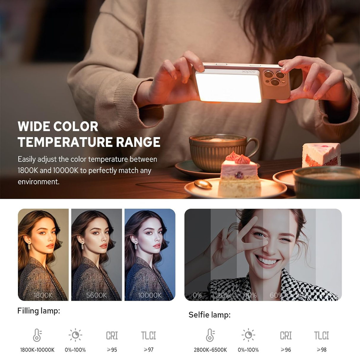 Magnetic Charging Full color LED - Selfie Light & Power Bank by Godox | RGB selfie light | Tradeo Shopping