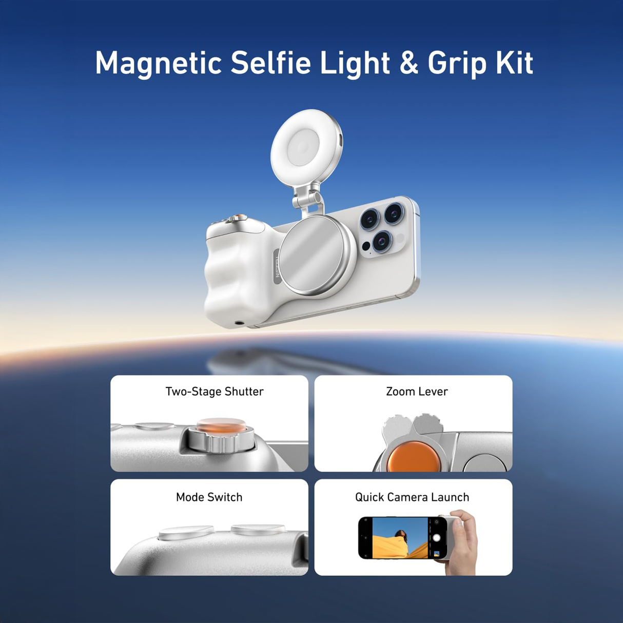 Magnetic Phone Camera Grip with Selfie Ring Light by Telesin