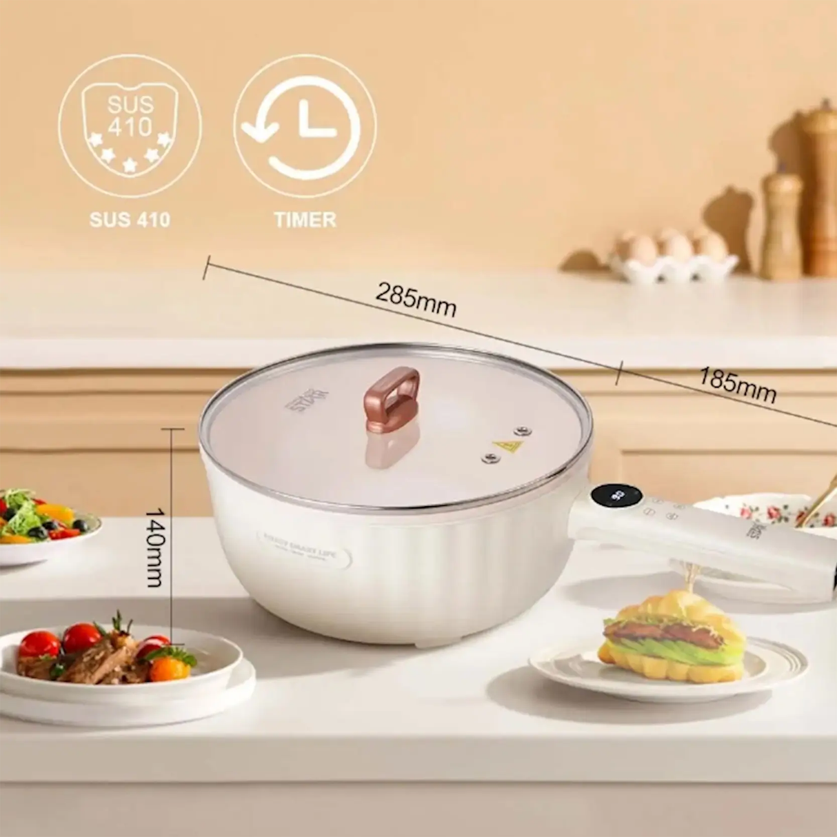 Multi-Functional Electric Pot, 4L, 1400W, Stainless Steel by WINNING STAR