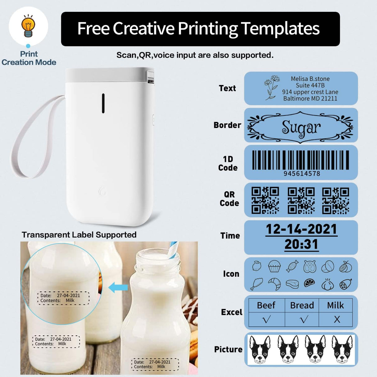 NIIMBOT D11 Portable Thermal Label Printer with 1 Roll Tape (12x40mm)