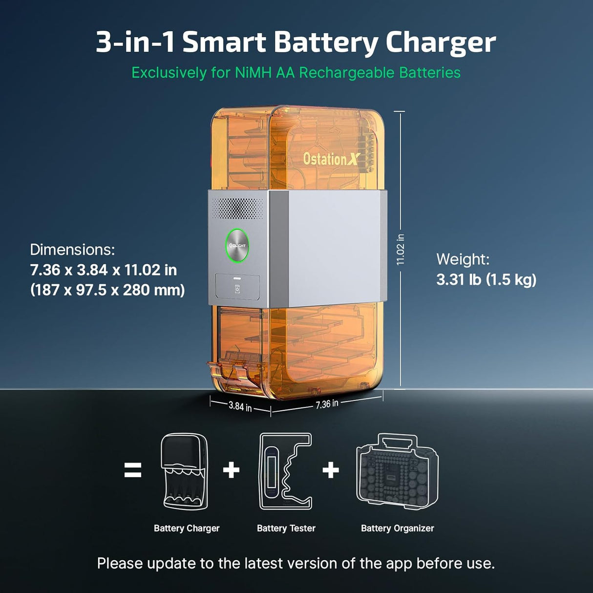 3 in 1 Smart Battery Charger Ostation X for NiMH AA Rechargeable Batteries by Olight