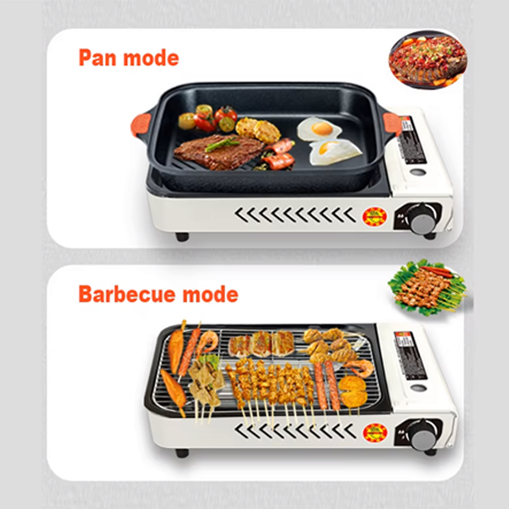 Outdoor Camping Gas Stove with BBQ Grills Grid and Fry Pan