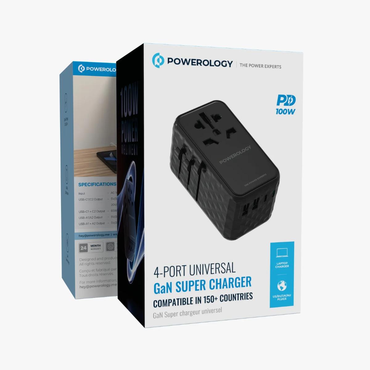 Powerology 100W 4-Port GaN Travel Charger