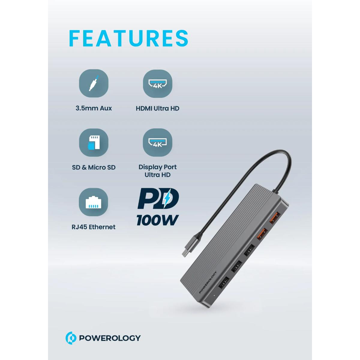 Powerology 12-in-1 USB-C Docking Station