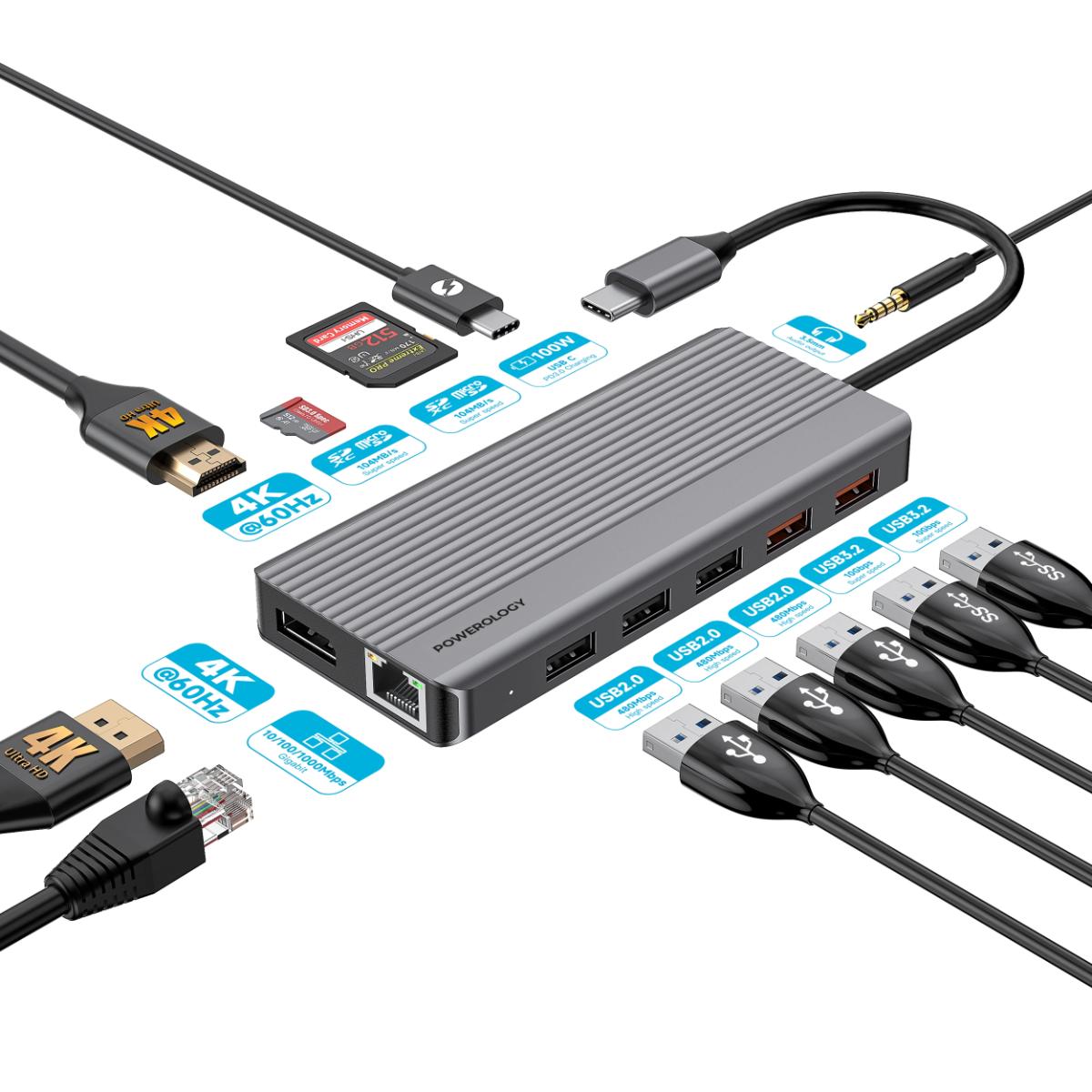 Powerology 12-in-1 USB-C Docking Station