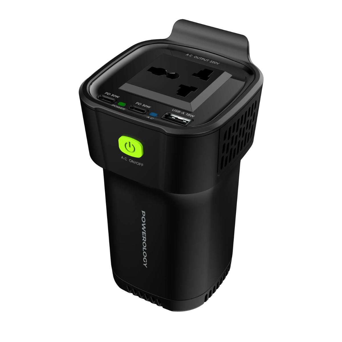 Powerology 150W Cup Holder Car Power Inverter