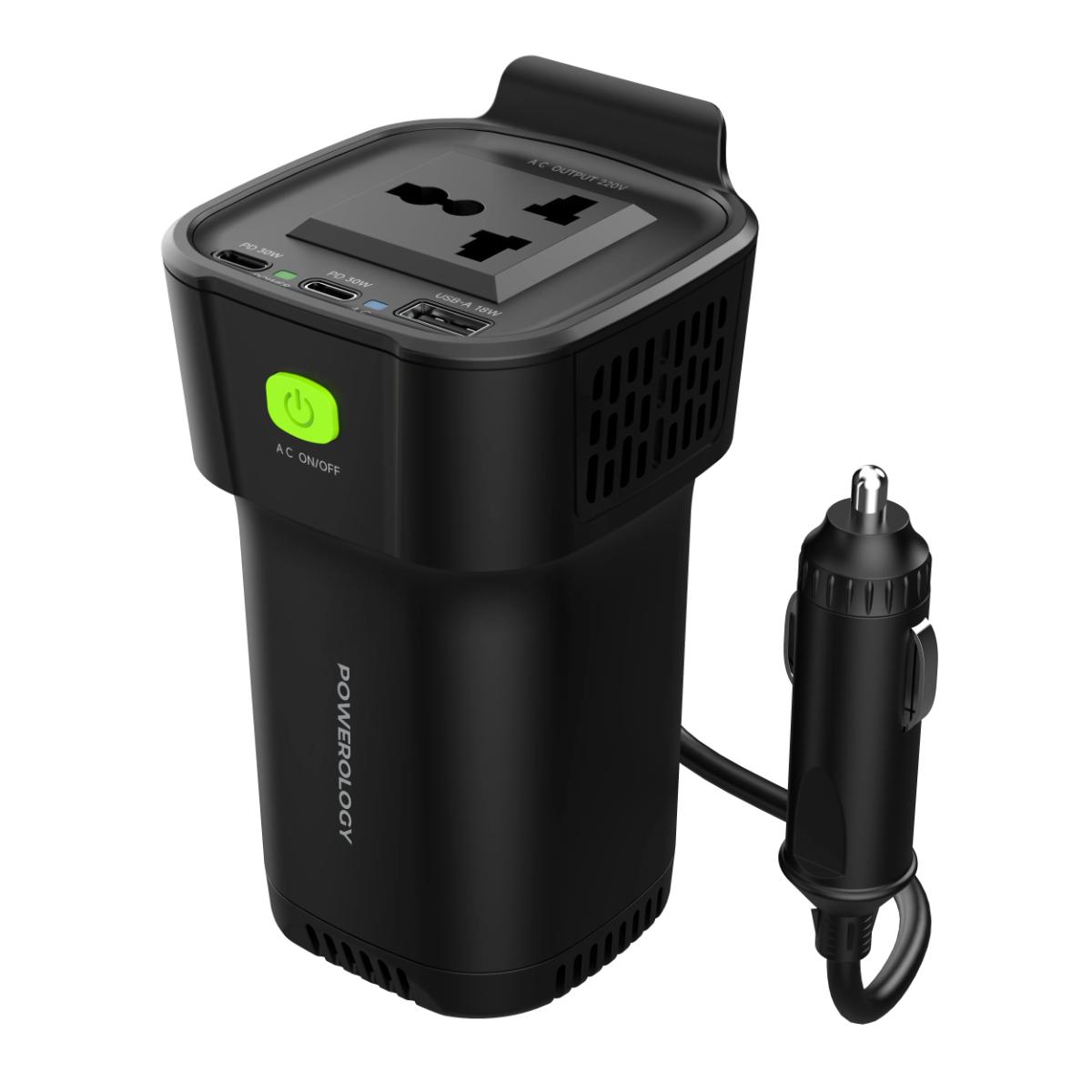 Powerology 150W Cup Holder Car Power Inverter