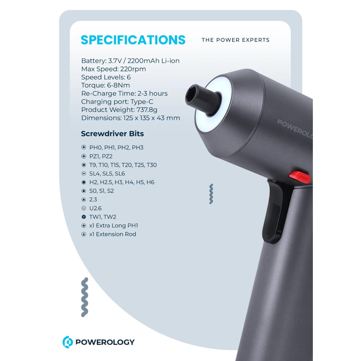 Powerology 30-Piece Rechargeable Electric Screwdriver Kit